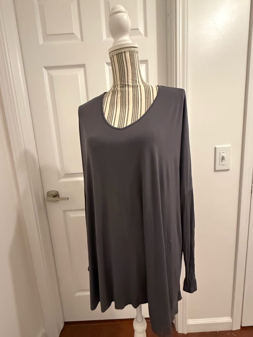 Slate Gray Long Sleeve  Neck Tunic Top Grace and Lace